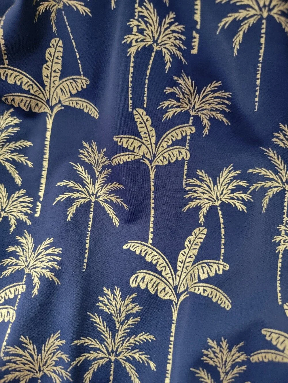 Boden  Navy Blue Gold Foil Palm Tree One Piece Swimsuit Halter Keyhole Sz 10